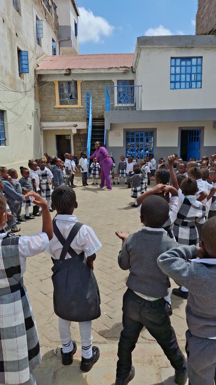 Children gathered in the courtyard